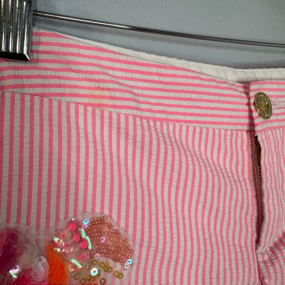 Lilly Pulitzer Pink Striped Callahan Party Sequin Shorts Pink Seersucker Sz 2 - Picture 6 of 10